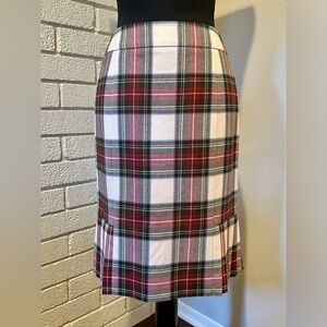 Brooks Brothers 346 Wool Red and White Plaid Pleated Pencil Skirt